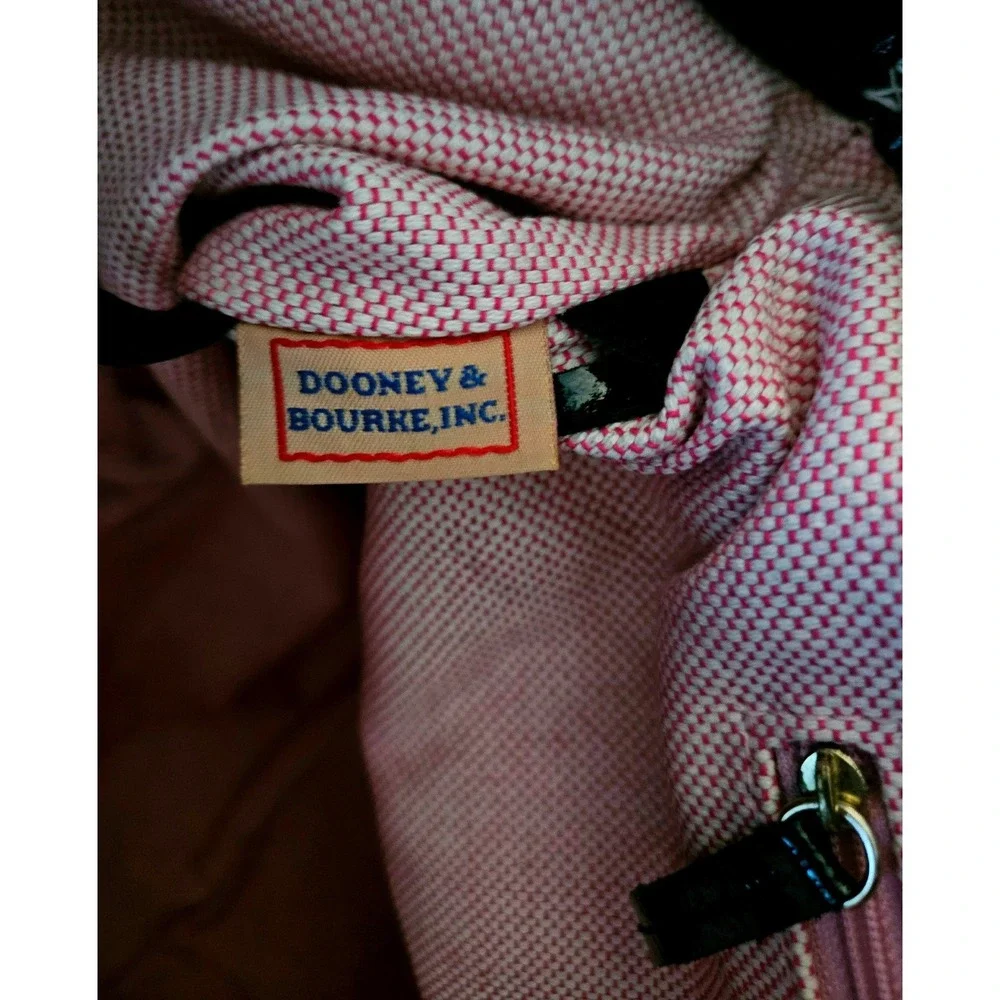 Dooney‎ & Bourke Luisa Black Patent Leather Hobo Bag White Stitching Gingham EUC